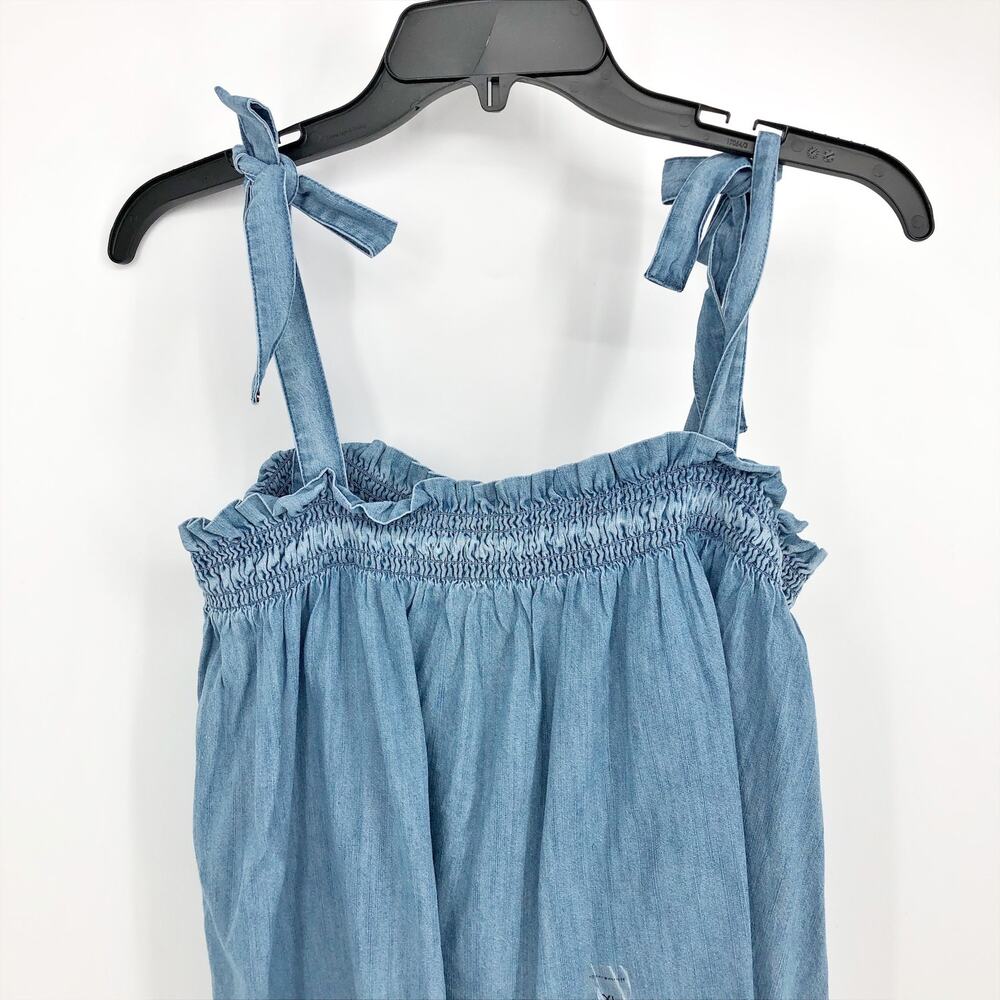 Tommy Hilfiger Womens Chambray Tank Top XL Blue Shoulder Tie Ruffle Smocking NWT - Picture 5 of 12